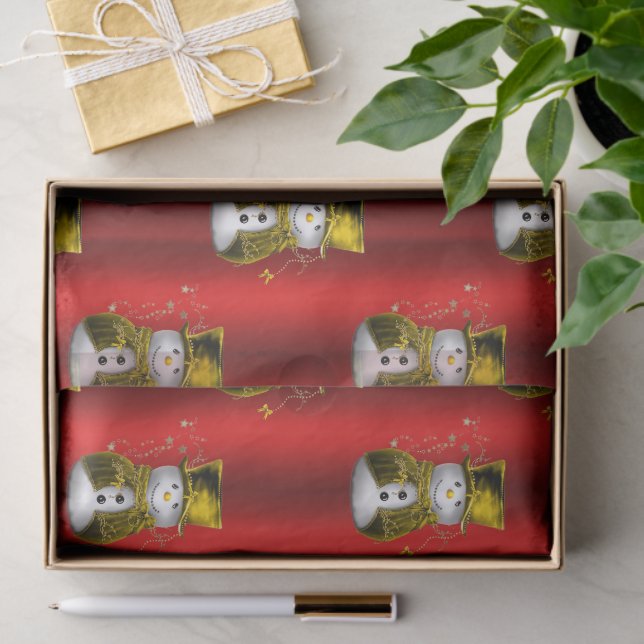Papel De Seda Dourado Snowman em Vermelho (Presente)