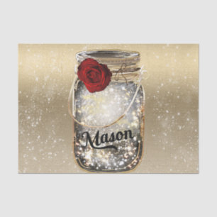 Papel De Seda Dourado Sparkle Glam Rosa vermelha Mason Jar