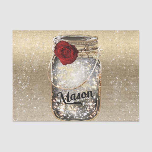 Papel De Seda Dourado Sparkle Glam Rosa vermelha Mason Jar (Frente )