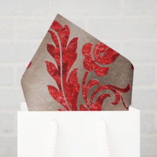 Papel De Seda Dourado Vermelho Veludo Falso Damask Elegante