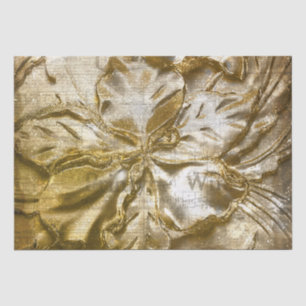 Papel De Seda Dourado Vintage com Motivo Floral Repuxado Brilho