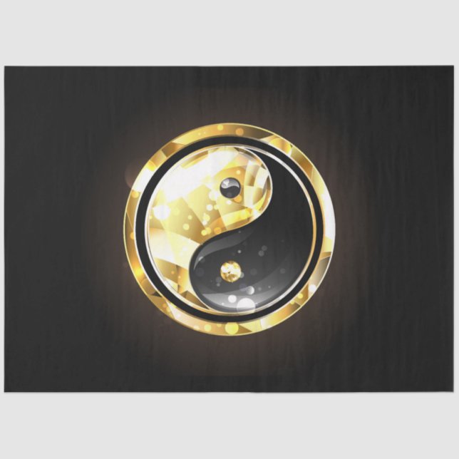 Papel De Seda Dourado Yin Yang a preto (Frente )