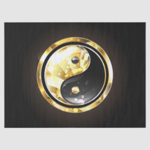 Papel De Seda Dourado Yin Yang a preto