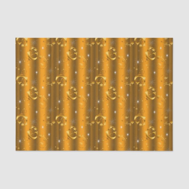 Papel De Seda Dourados Anjos e Estrelas Feliz Natal (Frente )