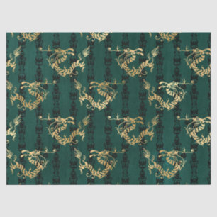 Papel De Seda Dourados Dragões na Decoupage Verde