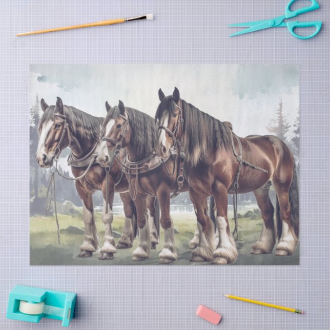 Papel De Seda Draft Horses Decoupage (Arte )