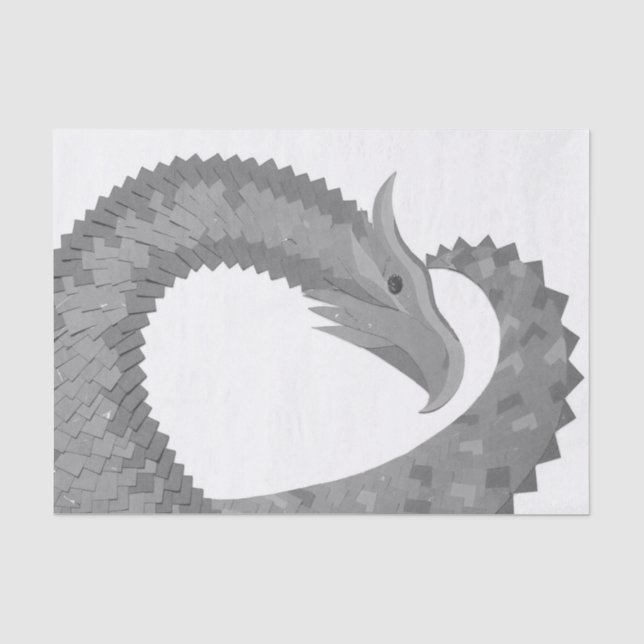 Papel De Seda Dragão cardíaco de cinza em branco (Frente )
