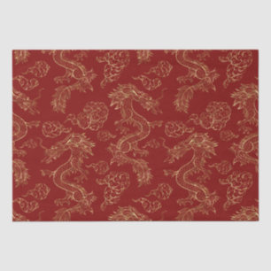 Papel De Seda Dragão chinês Dourado e vermelho escuro