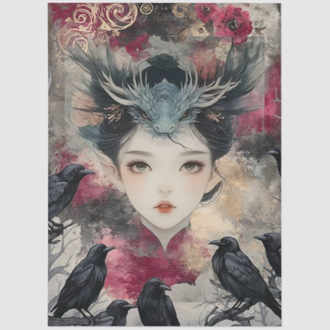 Papel De Seda Dragão da Fantasia Gótica em Ninfas Mítológicas (Frente )