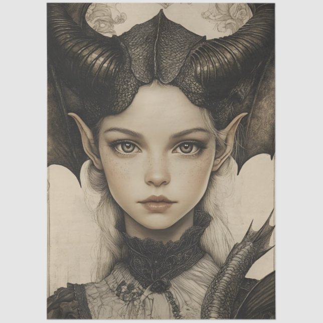 Papel De Seda Dragão da Fantasia Gótica em Ninfas Mítológicas (Frente )