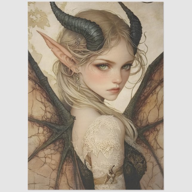 Papel De Seda Dragão da Fantasia Gótica em Ninfas Mítológicas (Frente )