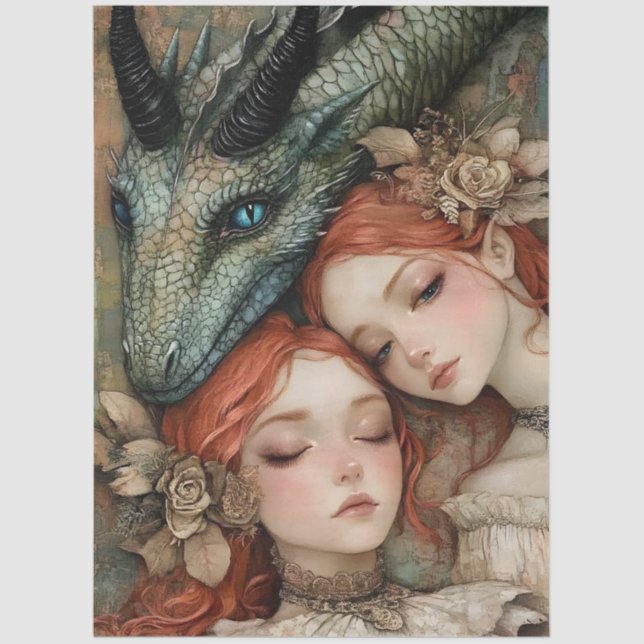 Papel De Seda Dragão da Fantasia Gótica em Ninfas Mítológicas (Frente )