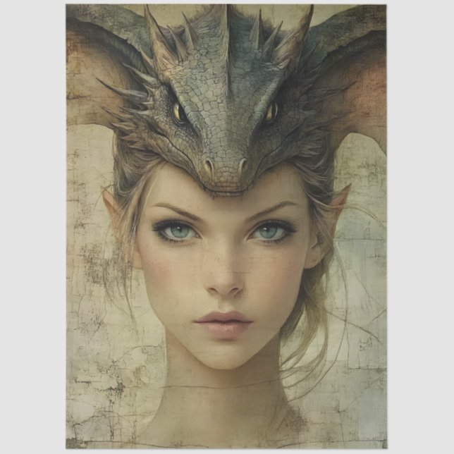 Papel De Seda Dragão da Fantasia Gótica em Ninfas Mítológicas (Frente )