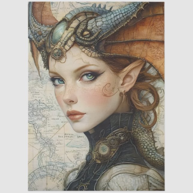 Papel De Seda Dragão da Fantasia Gótica em Ninfas Mítológicas (Frente )