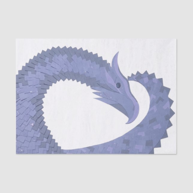 Papel De Seda Dragão de cinza azul em branco (Frente )