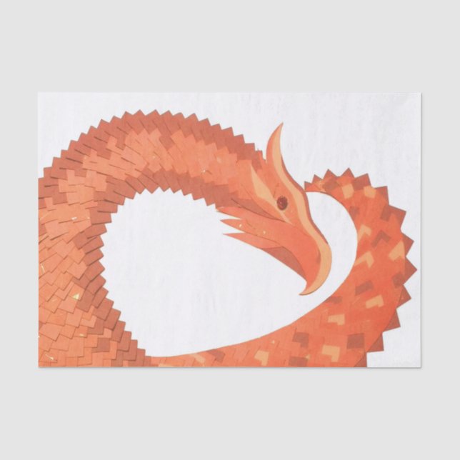 Papel De Seda Dragão de coração laranja em branco (Frente )