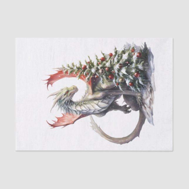 Papel De Seda Dragão de Natal de Aquarela (Frente )