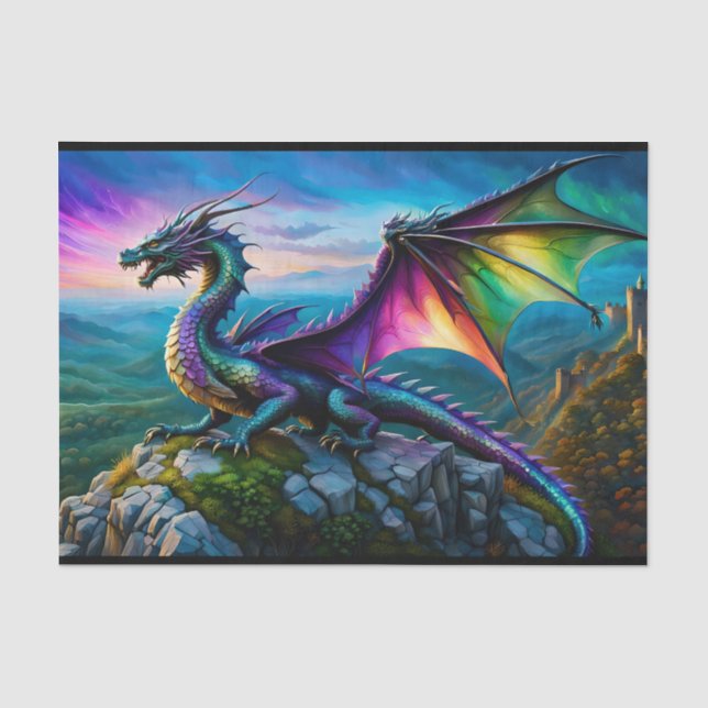 Papel De Seda Dragão Iridescente Guarda Sua Terra (Frente )