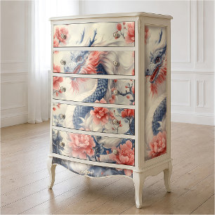 Papel De Seda Dragão Névoa Zen Carvão e Decoupage Rosa Empoeir