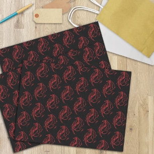 Papel De Seda Dragão Tribal Vermelho Negro