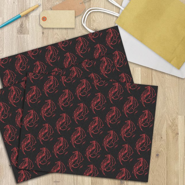 Papel De Seda Dragão Tribal Vermelho Negro (Criador carregado)