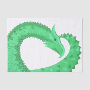 Papel De Seda Dragão verde no branco