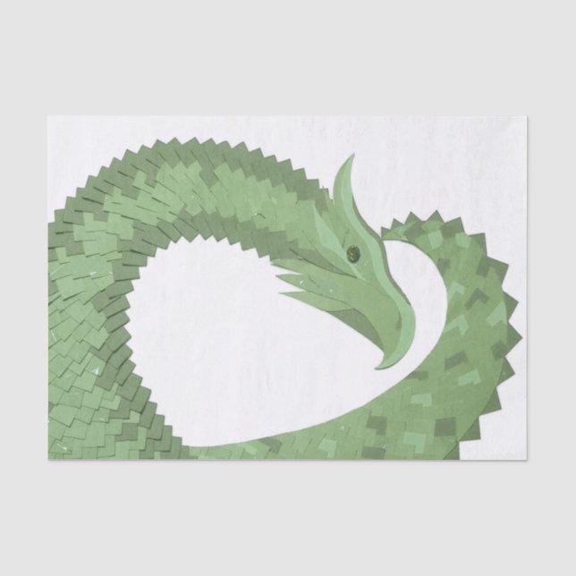 Papel De Seda Dragão verde-oliva em branco (Frente )