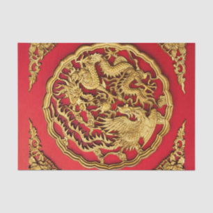 Papel De Seda Dragão Vermelho Dourado Fênix Favor de Casamento C