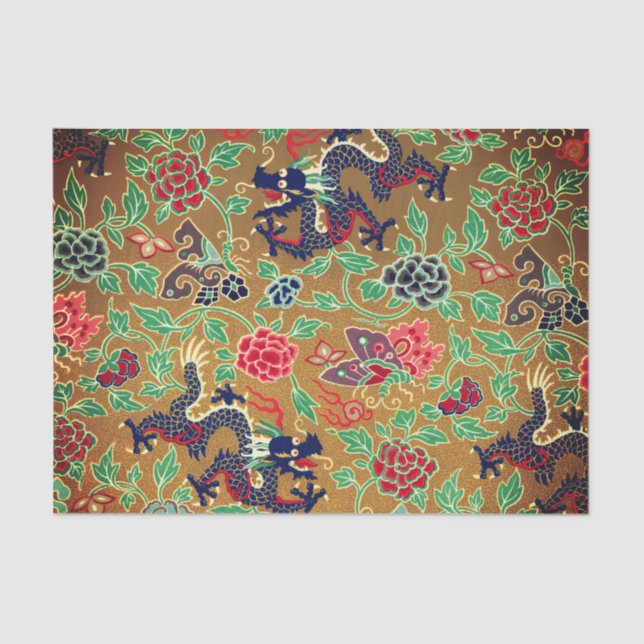 PAPEL DE SEDA DRAGÕES ASIÁTICOS COM TECIDOS DE BORDAS (Frente )