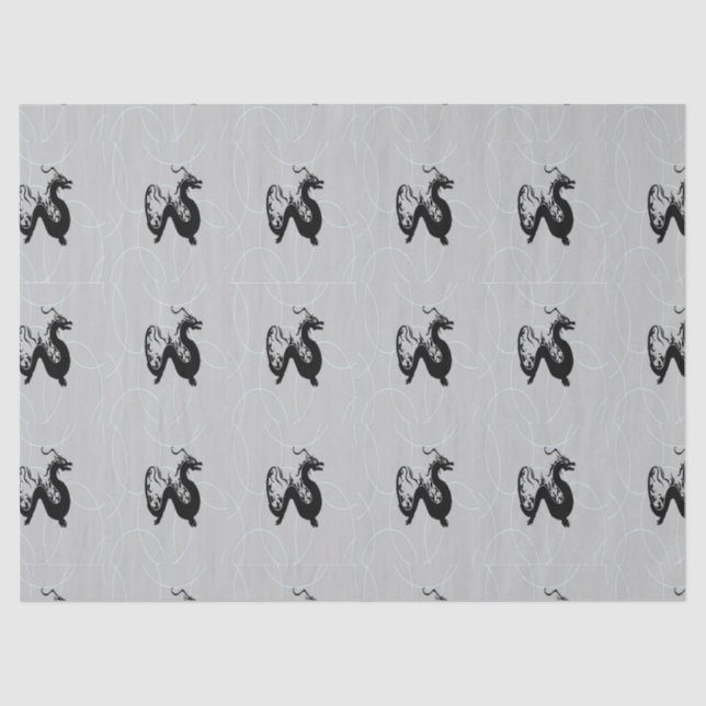 Papel De Seda Dragões negros na cinza (Frente )