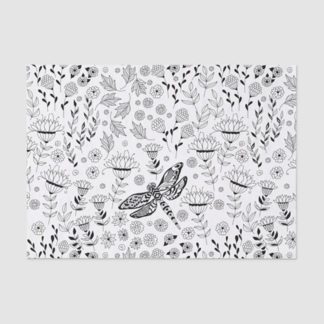 Papel De Seda Dragonfly e flores (Frente )
