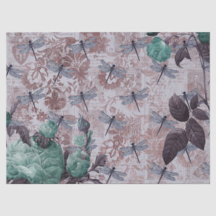 Papel De Seda Dragonfly e Purple Floral Newsprint