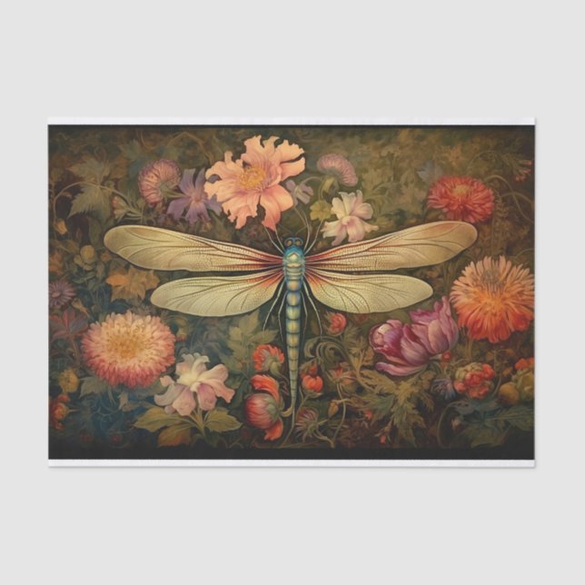 Papel De Seda Dragonfly em Florals 7 Decoupage Paper (Frente )