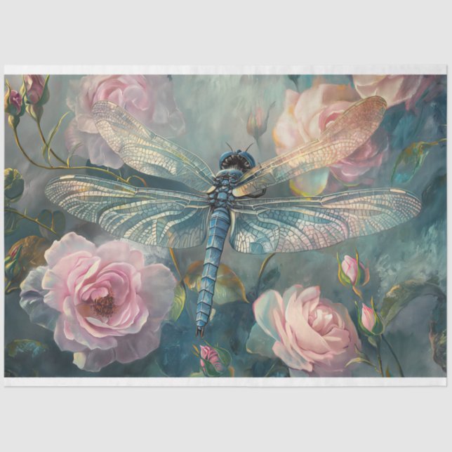 Papel De Seda Dragonfly Floral Pastel Eetal Whimsical (Frente )