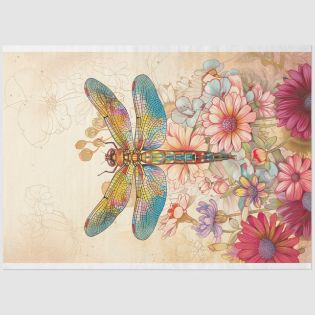 Papel De Seda Dragonfly Floral Pastel Eetal Whimsical (Frente )