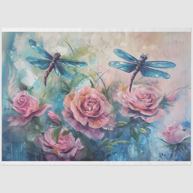 Papel De Seda Dragonfly Floral Pastel Eetal Whimsical (Frente )