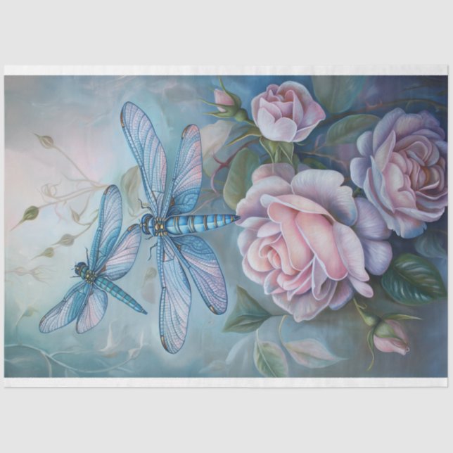 Papel De Seda Dragonfly Floral Pastel Eetal Whimsical (Frente )