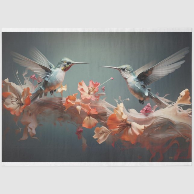 Papel De Seda Dragonfly flutuzando sobre flores de pêssego (Frente )