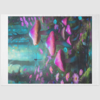 Papel De Seda Dragonfly Mushroom Forest Tissue Paper