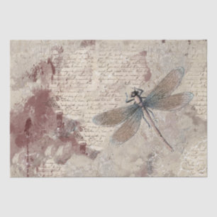 Papel De Seda Dragonfly Shabby Mixed Media Script Decoupage