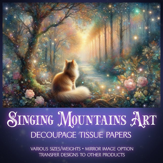Papel De Seda Dreamy Floral Cat in the Woods Fantasy Decoupage  (Criador carregado)