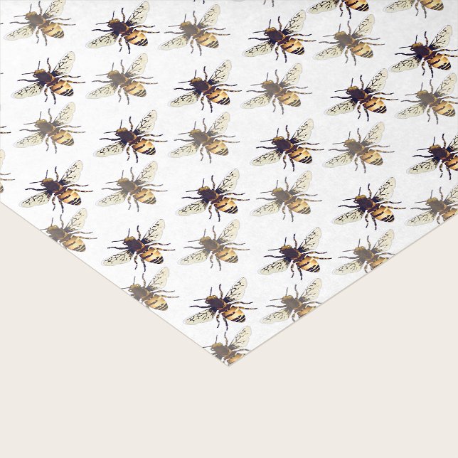 Papel De Seda Dreamy Honeybee Pattern em douradas pálidas e médi (Criador carregado)