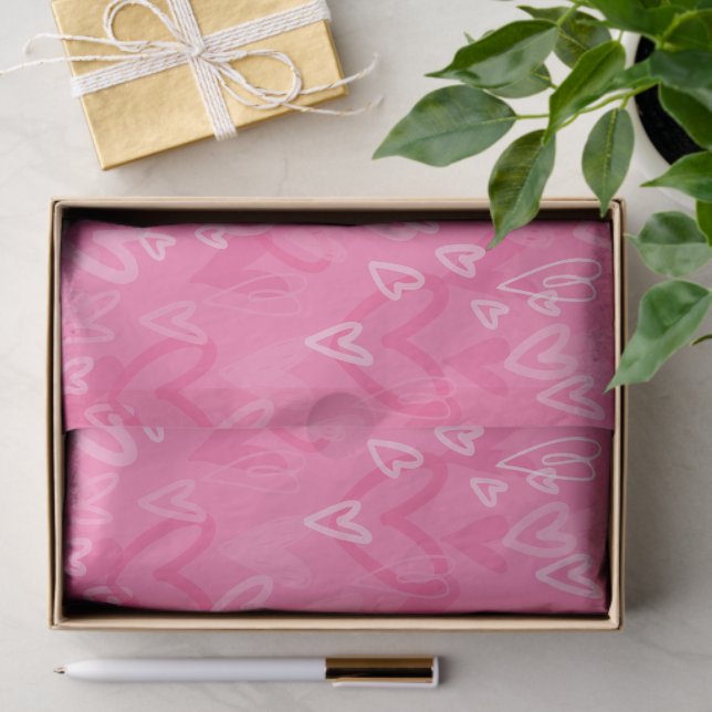 Papel De Seda Dreamy Pink Hearts Pattern Tissue Paper (Presente)