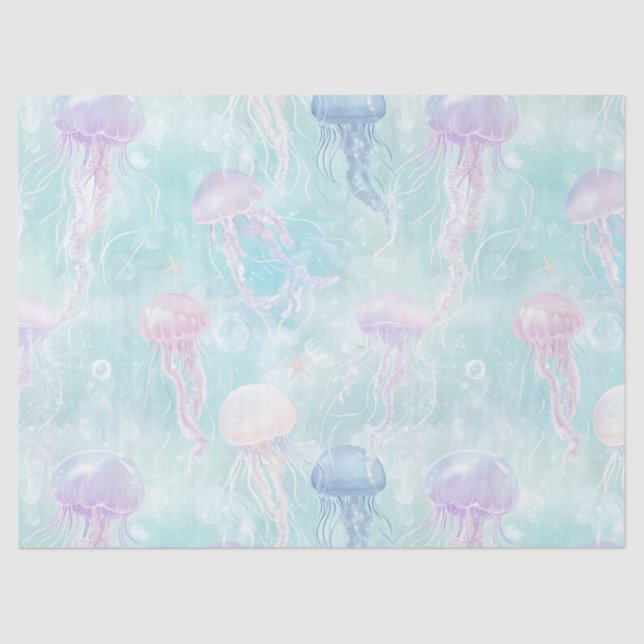 Papel De Seda Dreamy Watercolor Jellyfish Ocean Pattern (2) (Frente )