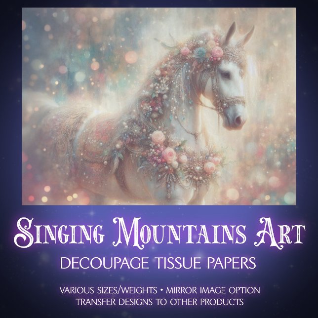 Papel De Seda Dreamy White Horse With Floral Accents Decoupage (Criador carregado)