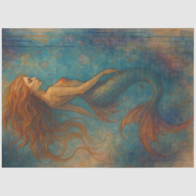 Papel De Seda Drifting Siren – Flowing Tail Mermaid Fantasy (Frente )