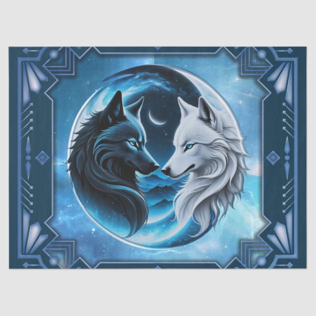 Papel De Seda Duas cabeças majestosas de lobo (Frente )