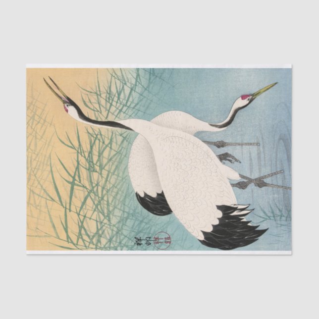Papel De Seda Duas gruas por Ohara Koson (Frente )