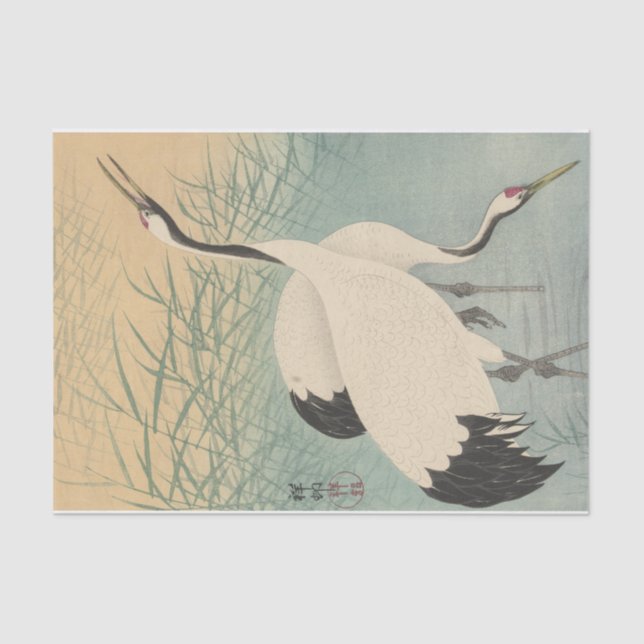 Papel De Seda Duas gruas por Ohara Koson (Frente )
