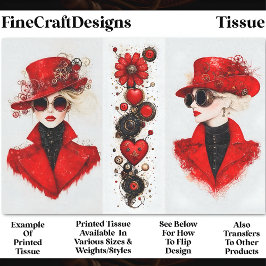 Papel De Seda Duas Mulheres Chic Steampunk Vermelhas em Decoupag